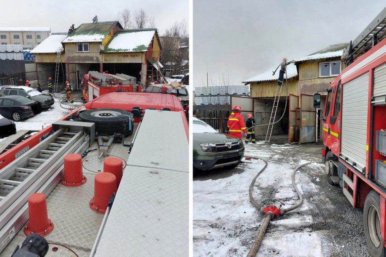Kigyulladt egy autószerelő műhely Marosvásárhelyen